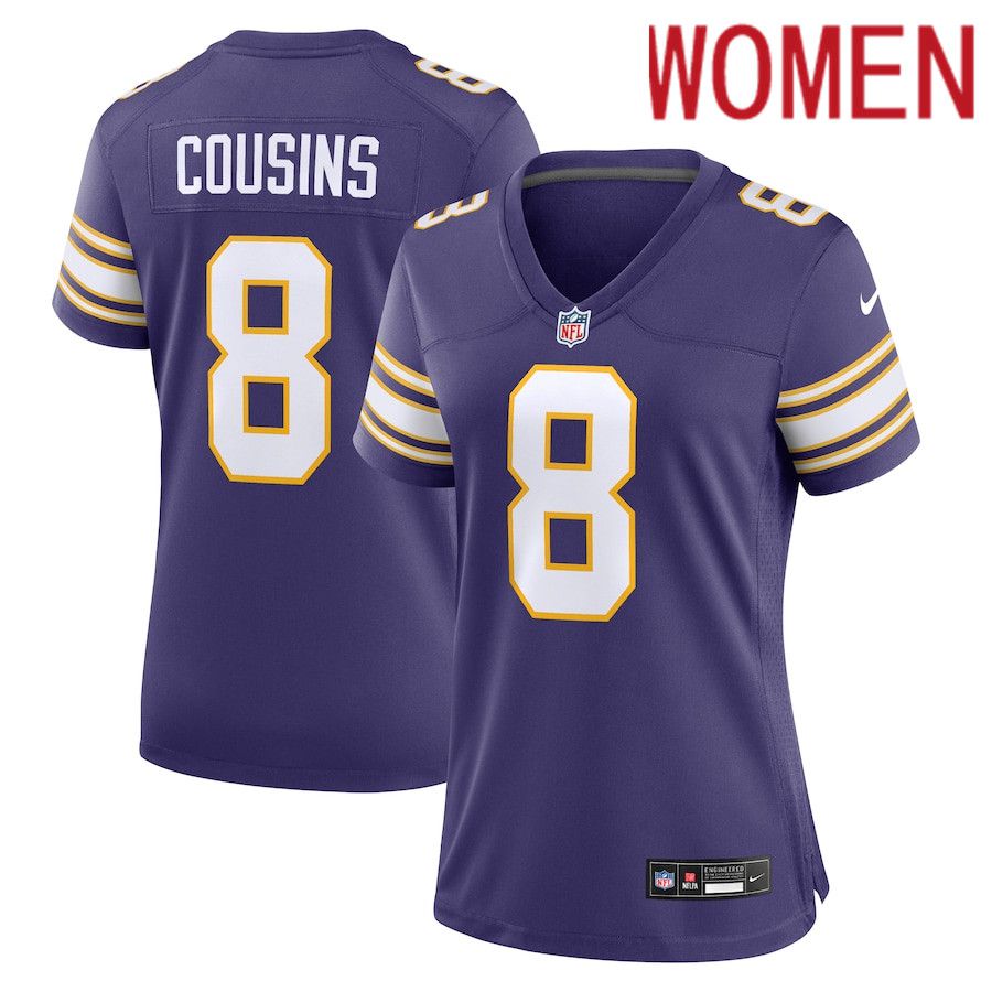 Women Minnesota Vikings #8 Kirk Cousins Nike Purple Classic Player Game NFL Jersey->women nfl jersey->Women Jersey